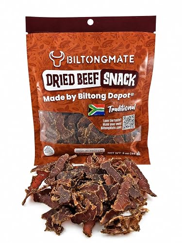BiltongMate Biltong - Air-Dried Beef Jerky Snack, Traditional South African Style, Sliced, 3 oz