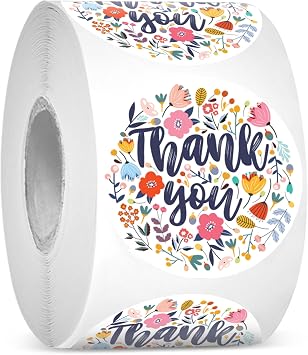 easykart labels 500 Thank You Stickers 1.5" Round Multi Color Flower Design,Highly Recommended for Birthdays, Weddings, Giveaways, Bridal Showers and Perfect for Small Business Owners 1 Roll