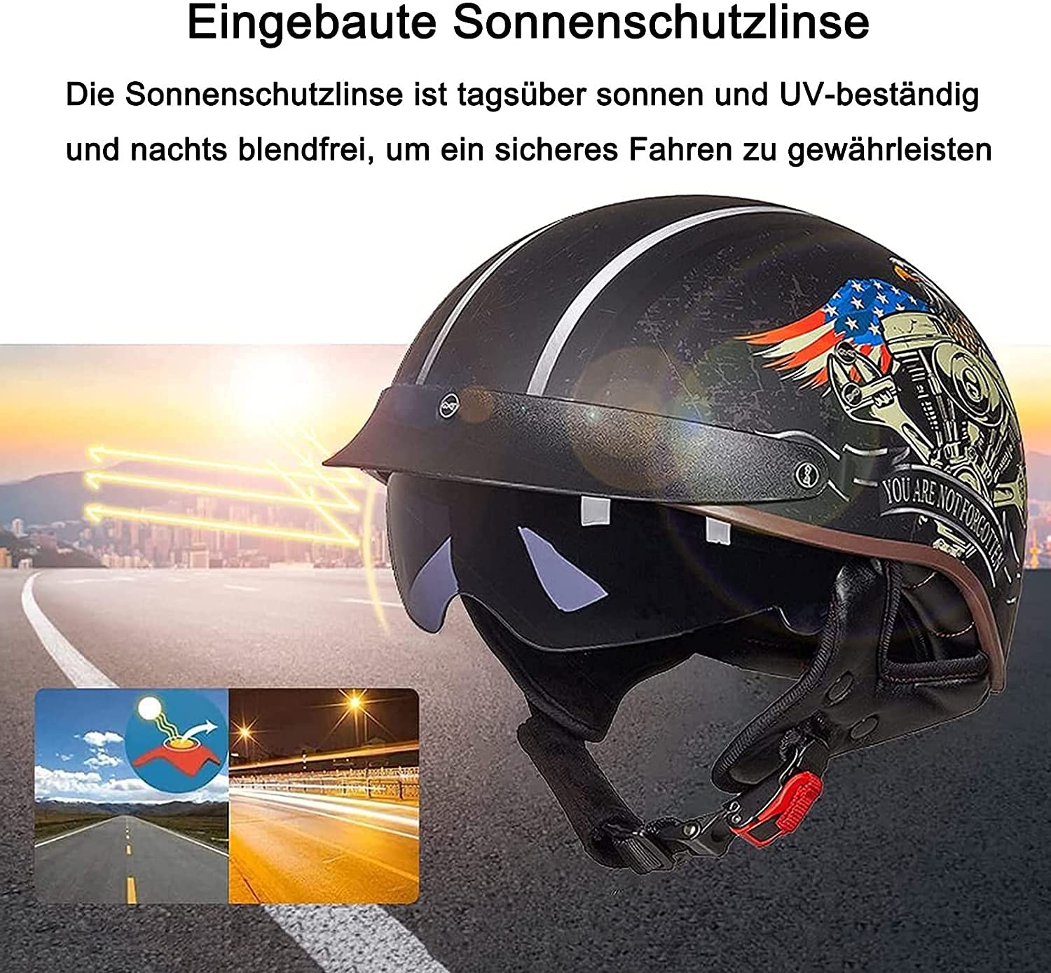 Motor Halfhelmen Brain-Cap · Halfschaal Jethelm Scooterhelm ECE Certificering Scooterhelm Bromfietshelm Retro Motor Halfhelm Met Ingebouwd Vizier C,XL