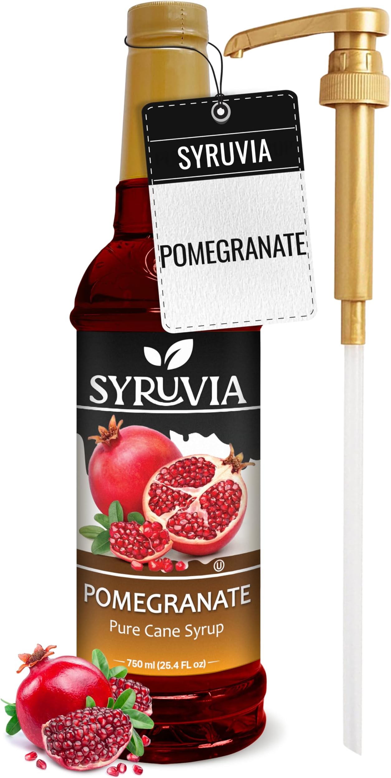 Syruvia Pomegranate Syrup, Flavored Syrup for Drinks, Cocktails, Lemonades, Iced Teas, and Desserts – 25.4 fl oz, With Pump