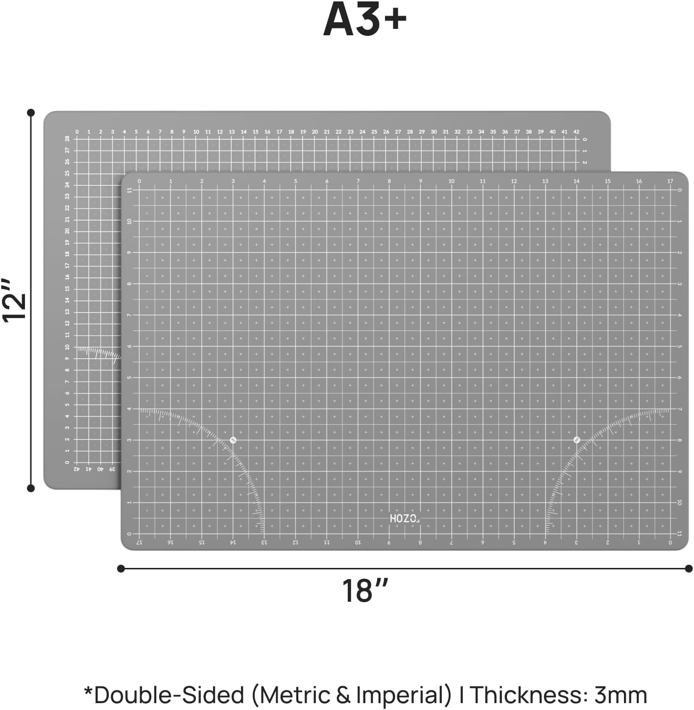 HOZO NanoTech Cutting Mat for Ultrasonic Cutter, 12" x 18" Self-Healing Cutting Mat, Glue-Free Eco Design, Heat-Resistant, Metric & Imperial Scales, Durable for Craft, DIY, 3D Printing & Model Making