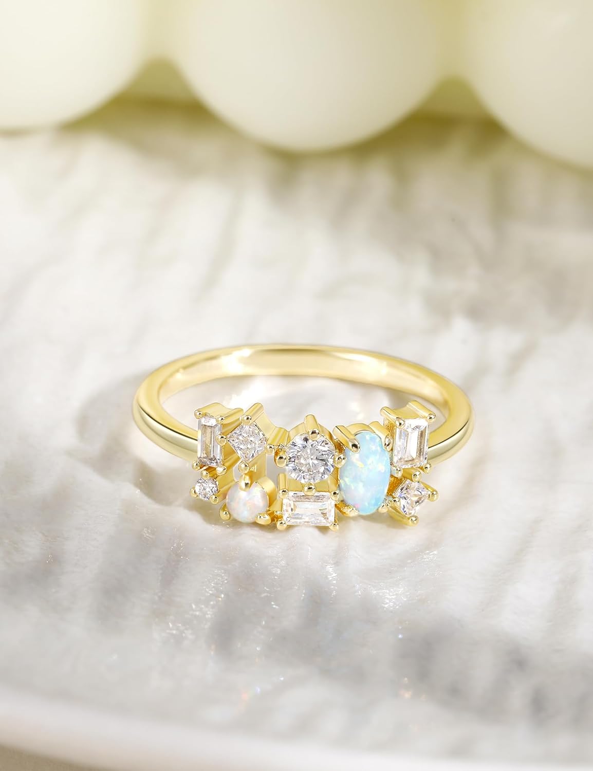 Mameloly 1.3mm 14K Gold Plated CZ Wedding Bands for Women Dainty Stackable Thin Created Opal Ring Cubic Zirconia Promise Engagement Rings for Her Size 3-10 - Image 2