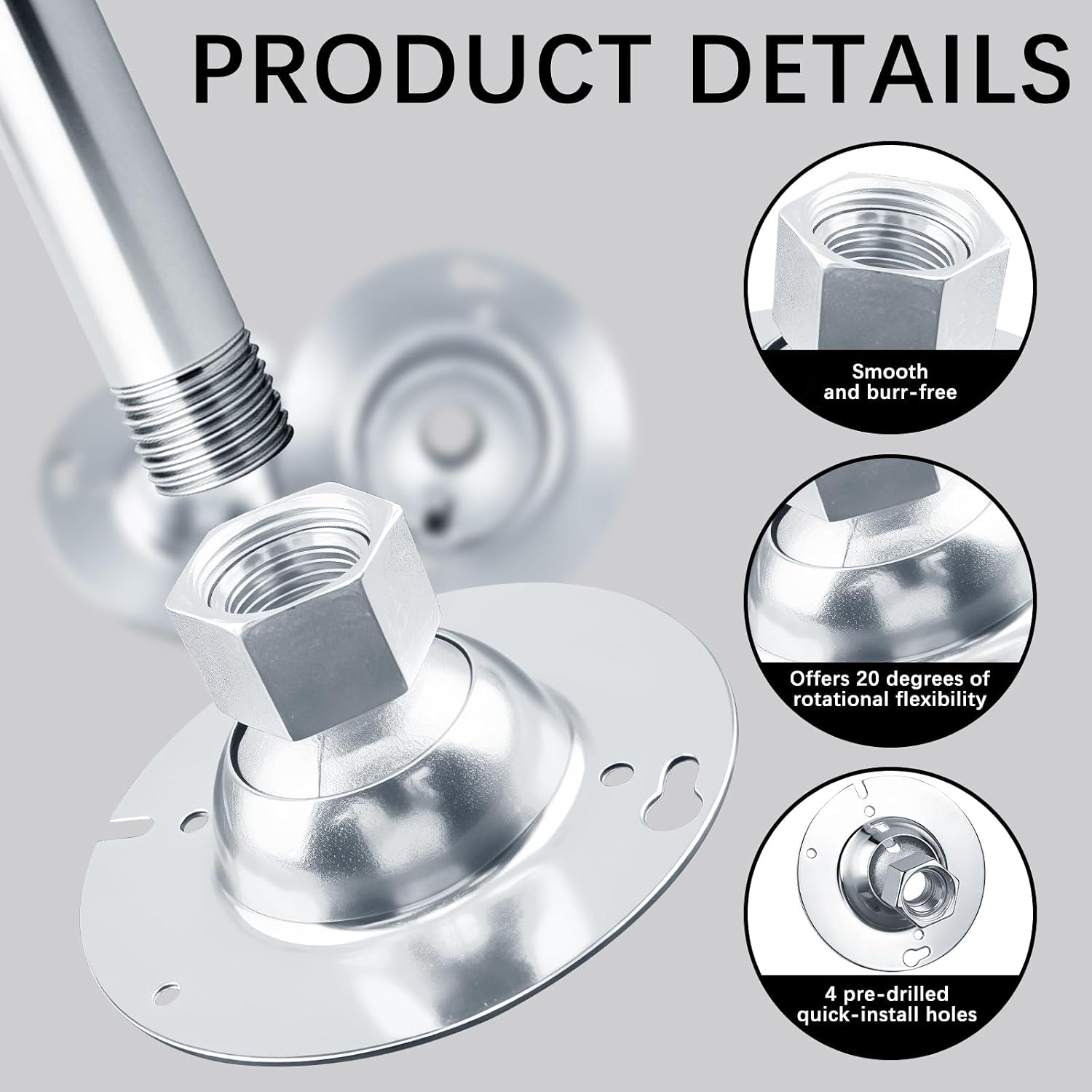 2PCS Swivel Pendant Mounting Kit for 1/2" or 3/4" Conduit, 4-Inch Malleable Round Fixture Hanger Cover for Octagon Boxes, Ideal for Sloped Ceiling Mount of Lights, Security Cameras & Exit Signs