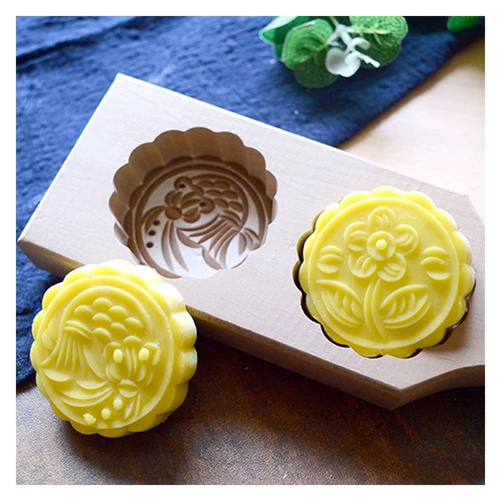 Molde de madera para hornear, cortador de galletas y sello de galletas para decoración de pastelería, molde creativo de estampado floral para pasteles de luna y galletas, 100% hecho a mano