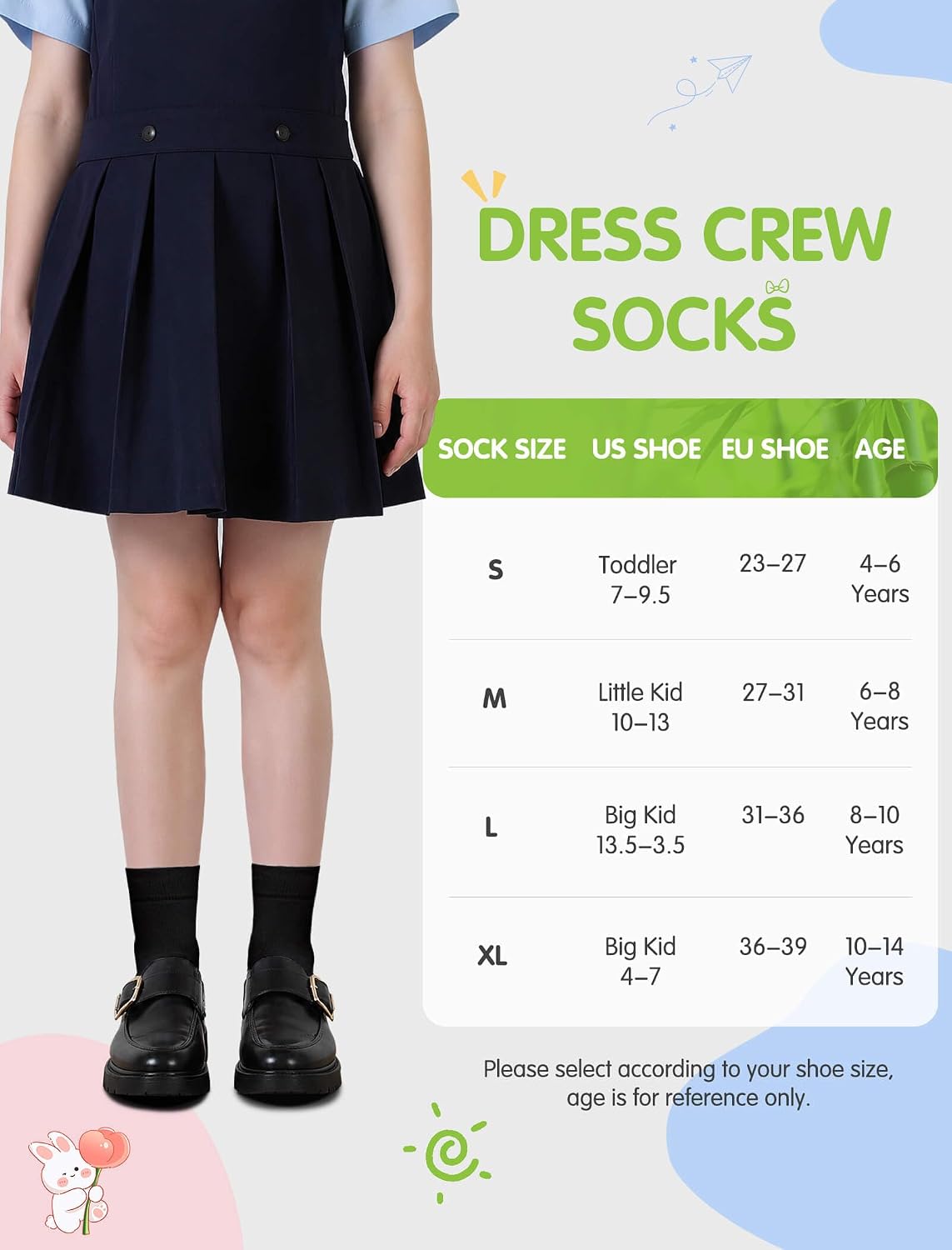 Viscose Bamboo Kids Socks Boys Girls Crew Dress Socks 6 Pairs