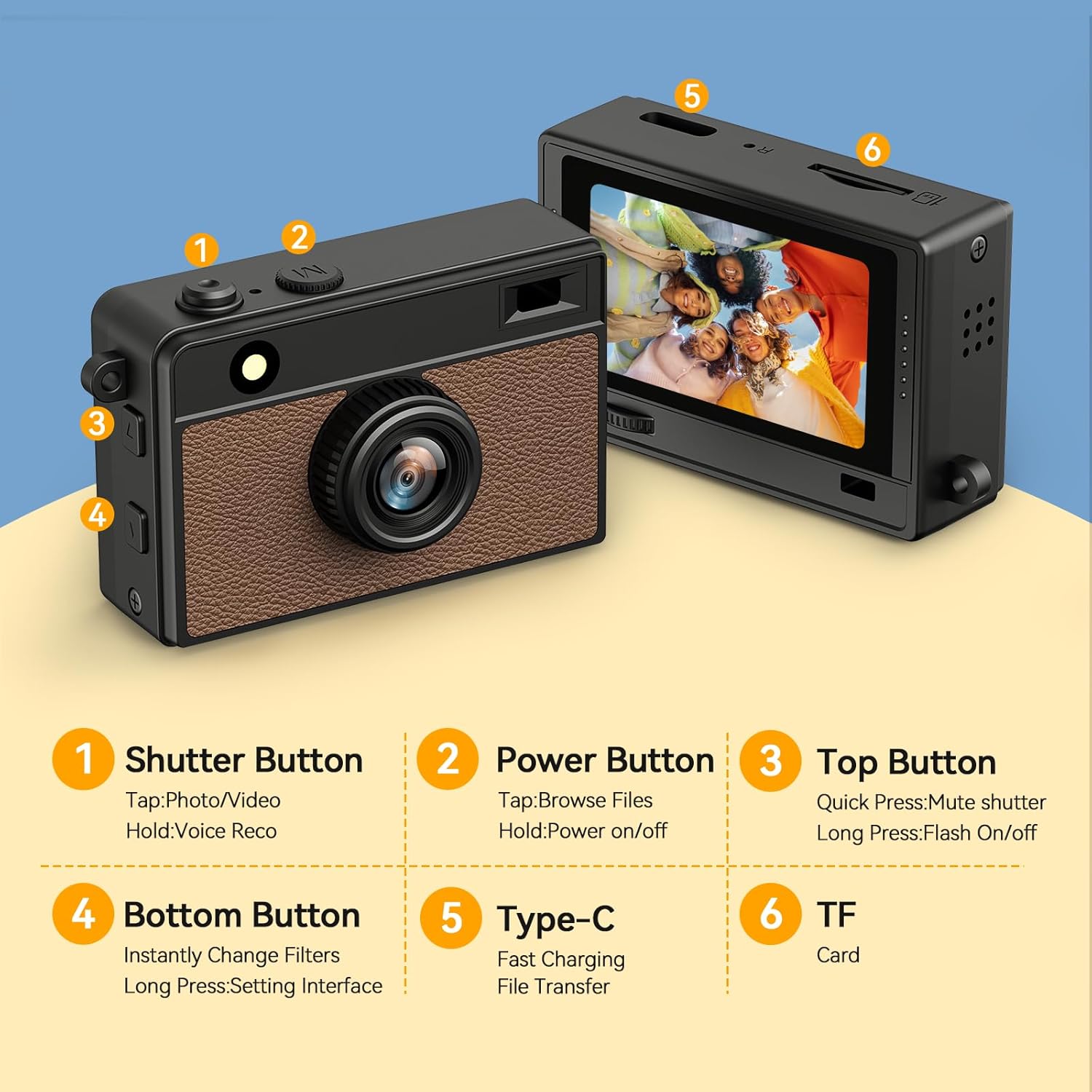 Mini Keychain Camera, 2K 20 MP Mini Digital Camera with 16G Card Travel and Vlog, Long Battery Life, Photo Video Camera Compact and Portable for Kids, Teens, Brown