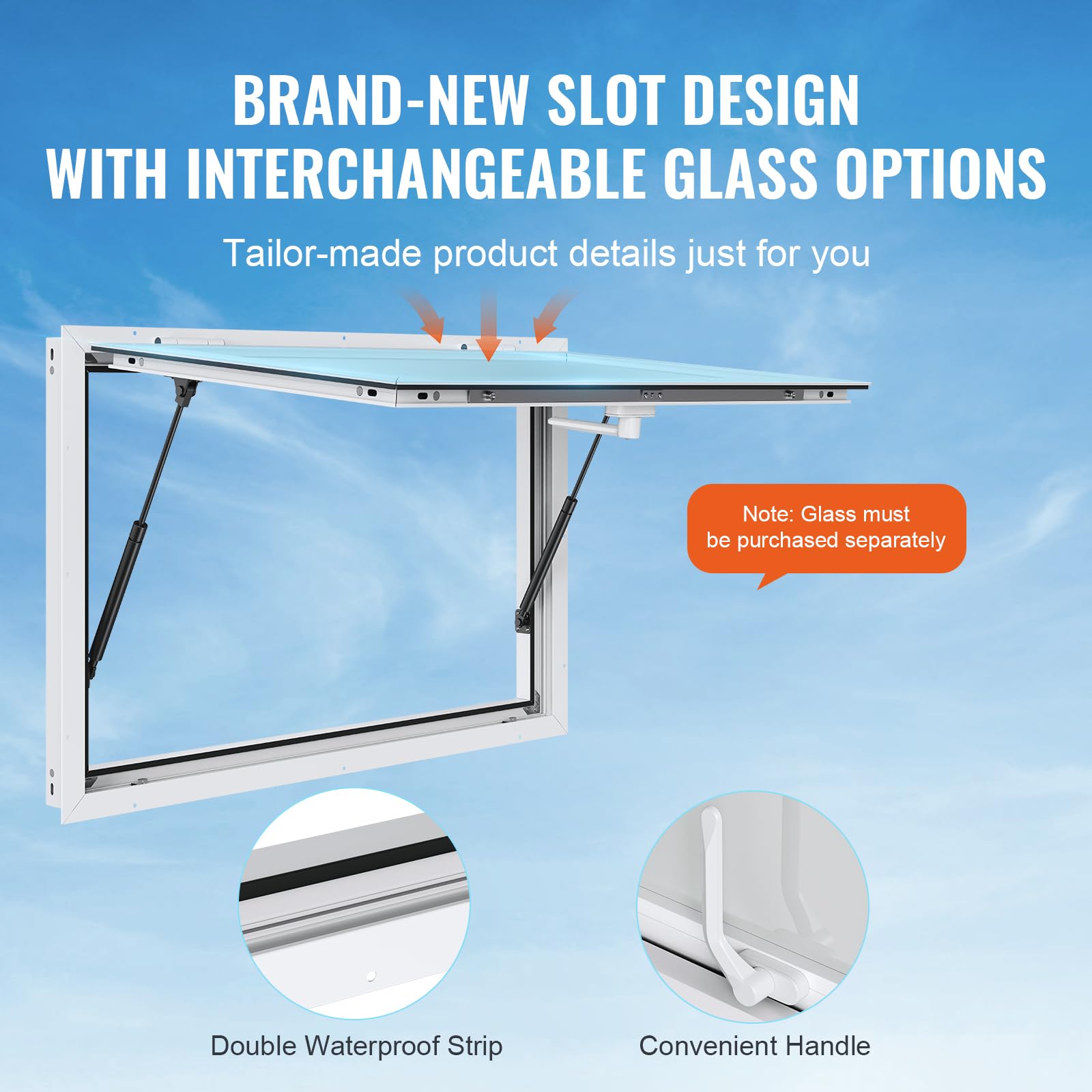 VEVOR Imbissfenster für Imbisswagen 1220 x 915 mm Servicefenster aus Aluminiumlegierung für Imbisswagen, bis zu 85° schwenkbares Servierfenster mit Markisentür & Zughaken, für Imbisswagen
