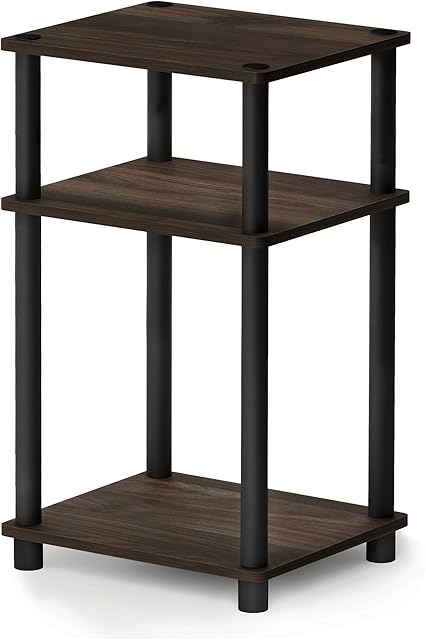 Furinno Just 3-Tier Turn-N-Tube End Table, Side Table, Nightstand, Columbia Walnut/Black
