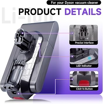 25.2V 8000mAh V11 Button Click in Battery Replacement Compatible for Dyson V15 V11 Extra/Absolute/Animal/Torque/Drive/Outsize V11/V15/SV15/SV22/970425-01 Vacuum Cleaner