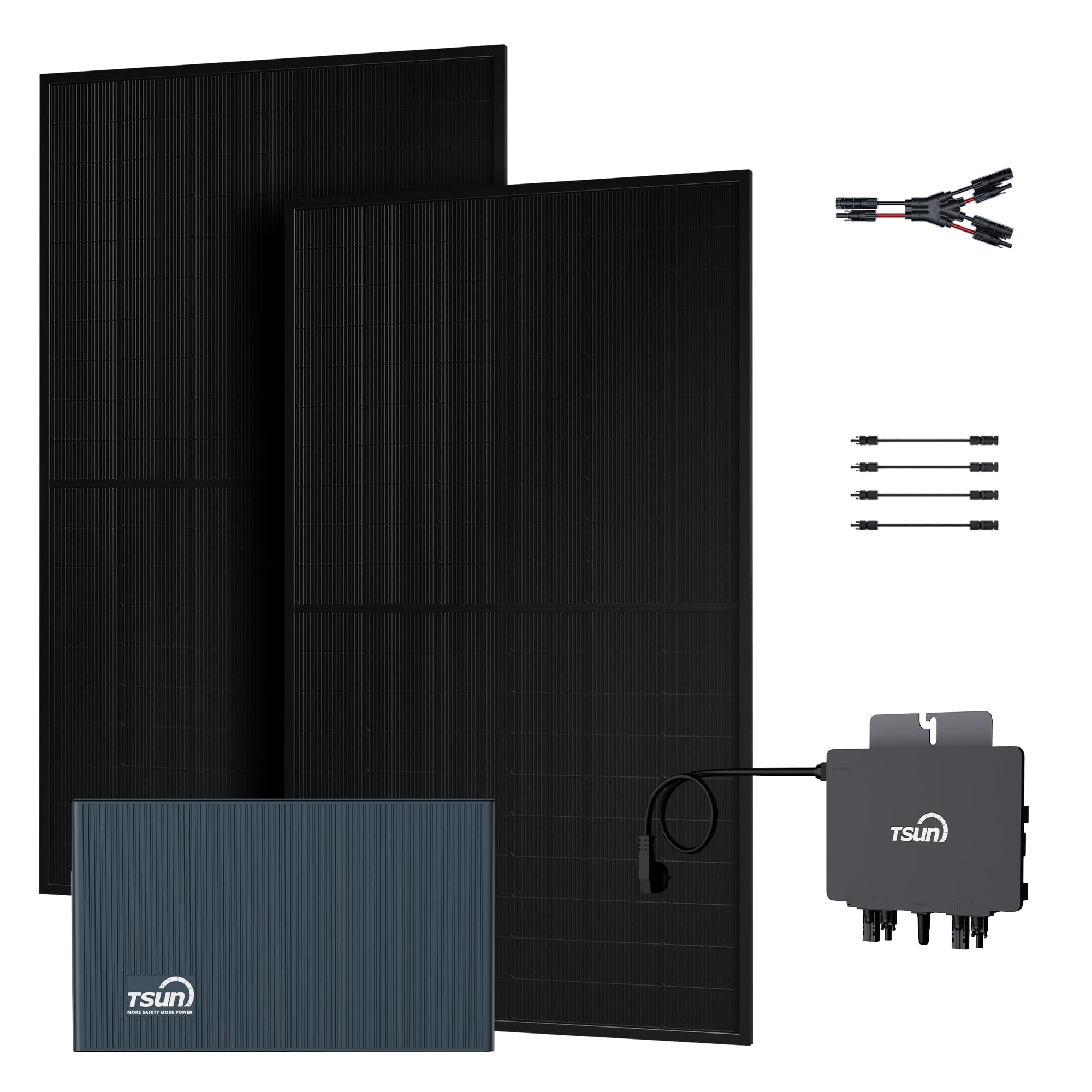 Powerness® 1000W Balkonkraftwerk mit Speicher 2010Wh, TSUN DCU2000Lite mit 800W Wechselrichter, 2×500W Full Black Bifaziale Solarmodule, Zubehör Komplettset, Plug&Play (0% MwSt)