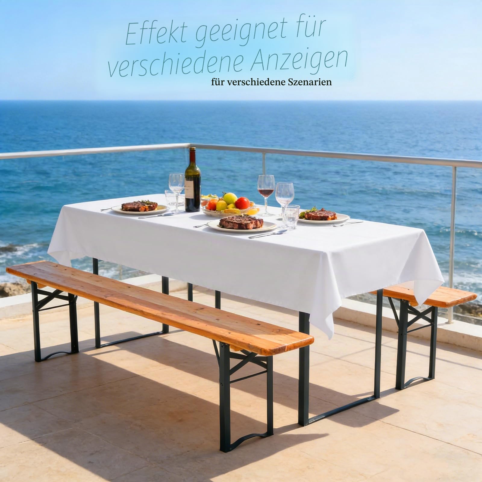 6 Stück Biertisch Tischdecke Weiß Wasserabweisender Polyester für 70cm u.50cm Biertische Hussen, Rechteckige Tischdecken Waschbar 100x250cm (Weiß)