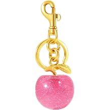 Cherry Fruit Keychain Gold Bag Charms for Handbags Glitter Cherry Key Chain Cute Metal Purse Charms Gold Silver