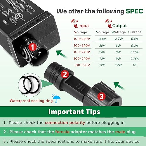 Vista 3 de Fuente de alimentación de clase 2, DC 12V 9W 0.75A IP44 impermeable de bajo voltaje LED transformador, adaptador de corriente inflable de repuesto