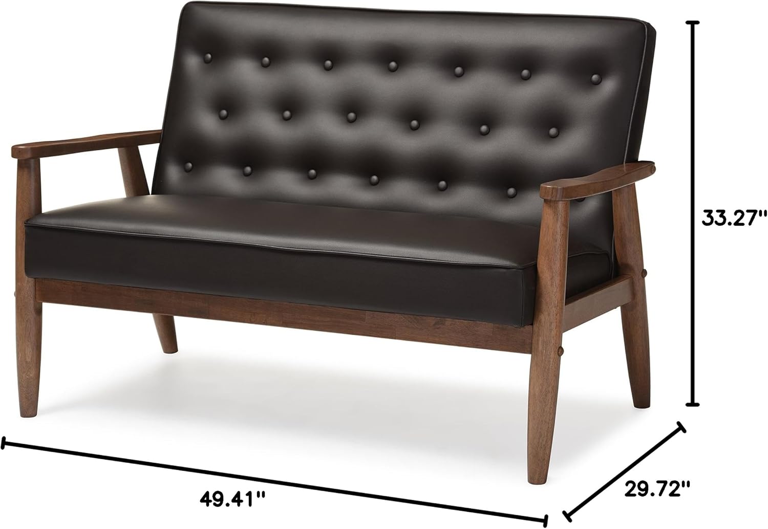 Baxton Studio Sorrento Faux Leather Upholstered Wooden 2-Seater Loveseat, Brown