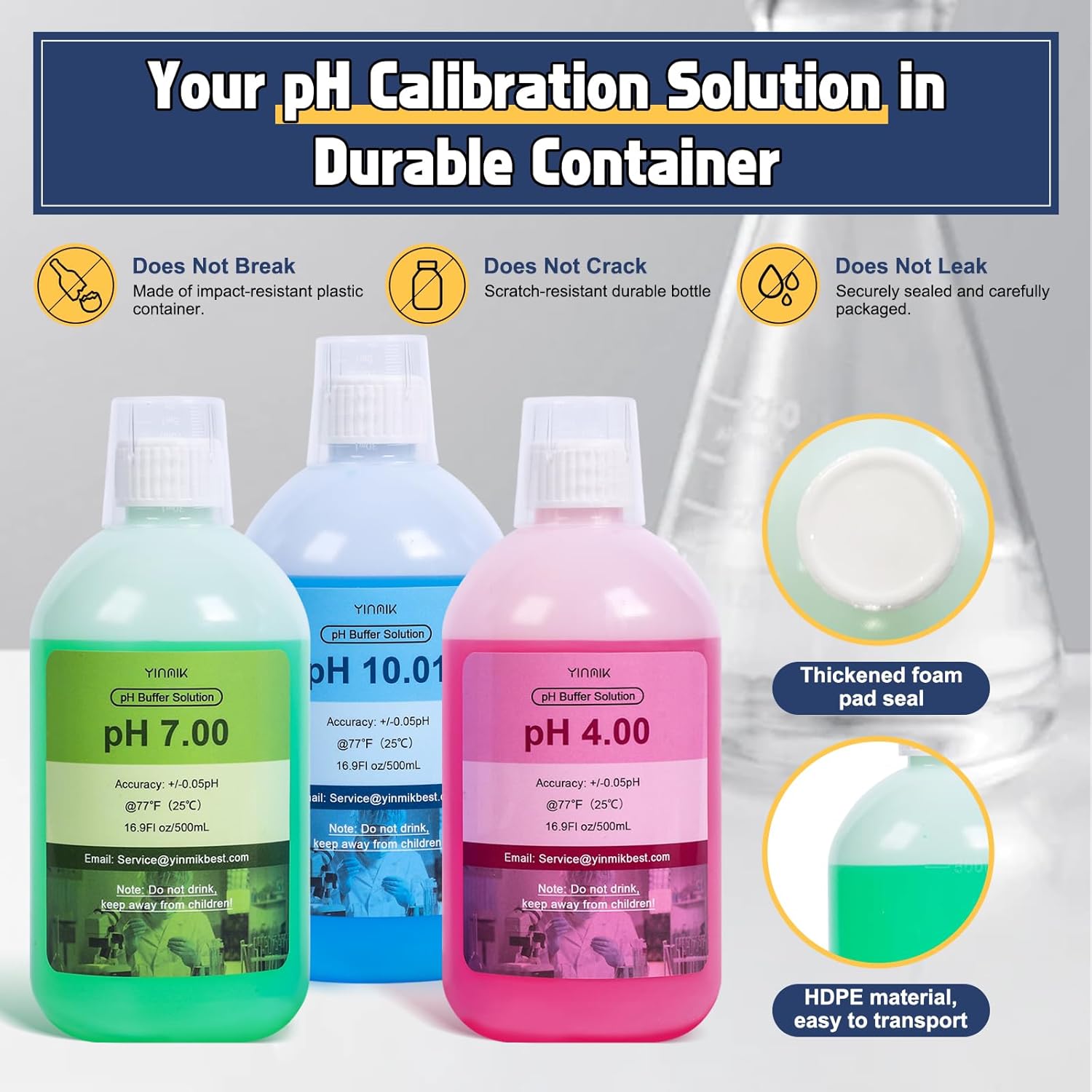 YINMIK Professional 5 in 1 pH Meter & 500mL pH Calibration Solution(4.00 7.00 10.01)