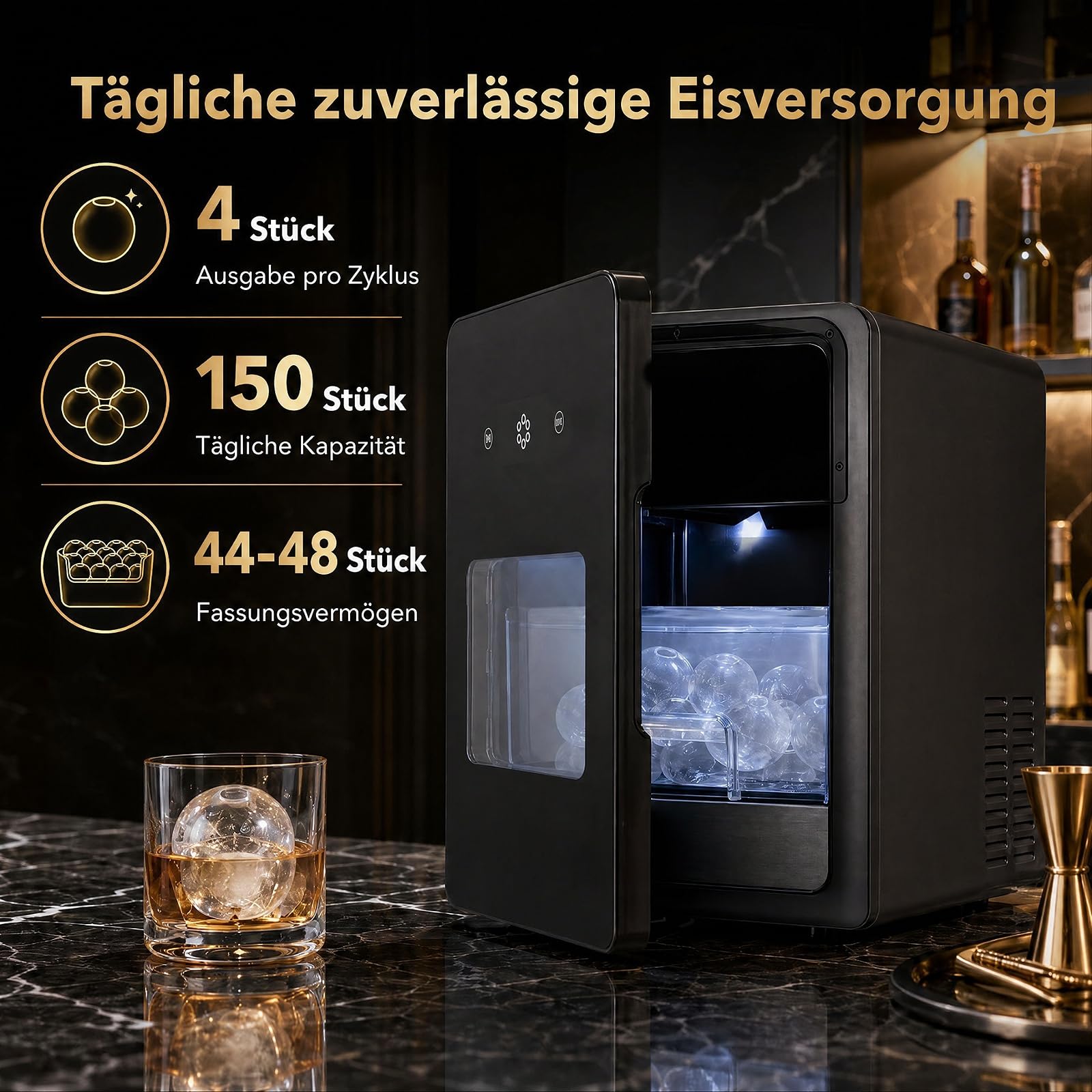 COSTWAY 5cm Eiswürfelmaschine für Eiskugeln, 150 Stück/Tag, 4 Kugeln/38-39