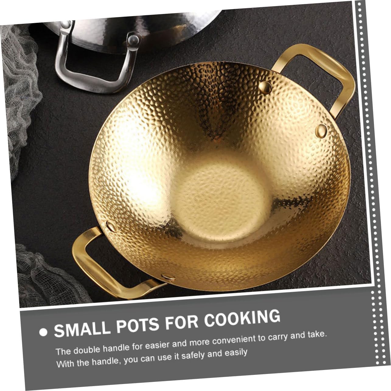 Stainless Steel Hammered Griddle Pot Double Handles Non-stick Easy Clean Outdoor Cookware