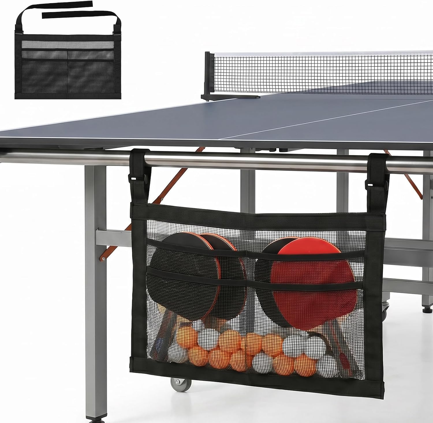 Ping Pong Ball Paddle Holder, Under Table Tennis Bat Hanging Bag with Adjustable Strap, Ping Pong Ball and Bat Storage Case, Table Tennis Accessories for Pickleball Paddle and Balls