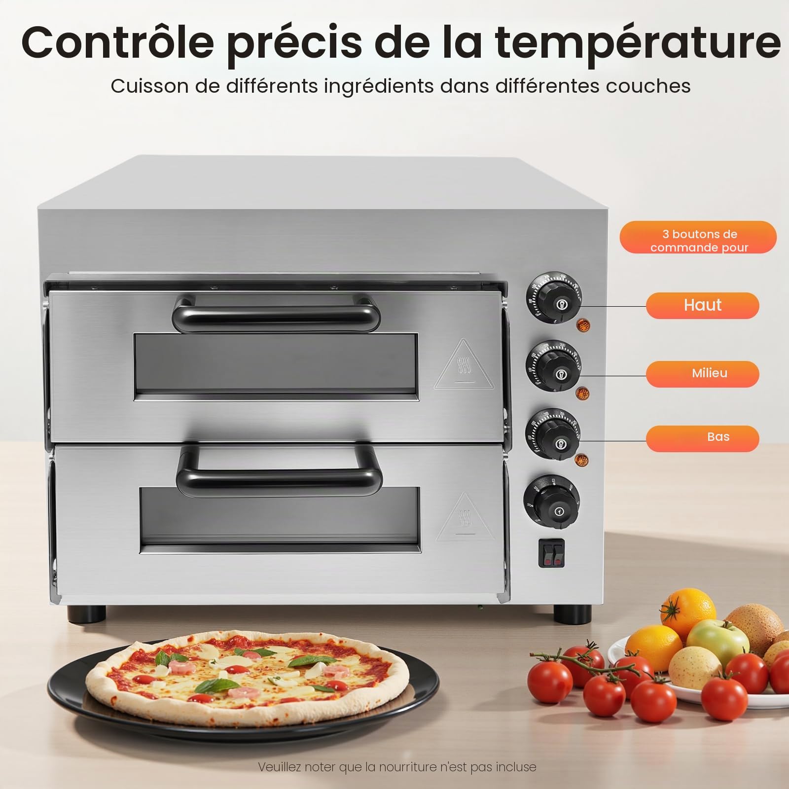 Four à pizza électrique, 3000W Double couche Mini Four à pizza électrique, Four à pizza pour la restauration, four à gastro 50-350℃