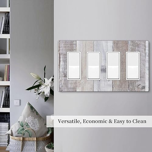 Miniatura 53 de Placa de pared dúplex de receptáculo de dispositivo de 1 gang de madera envejecida blanca gris con veta de tablón, cubierta de enchufe eléctrico de