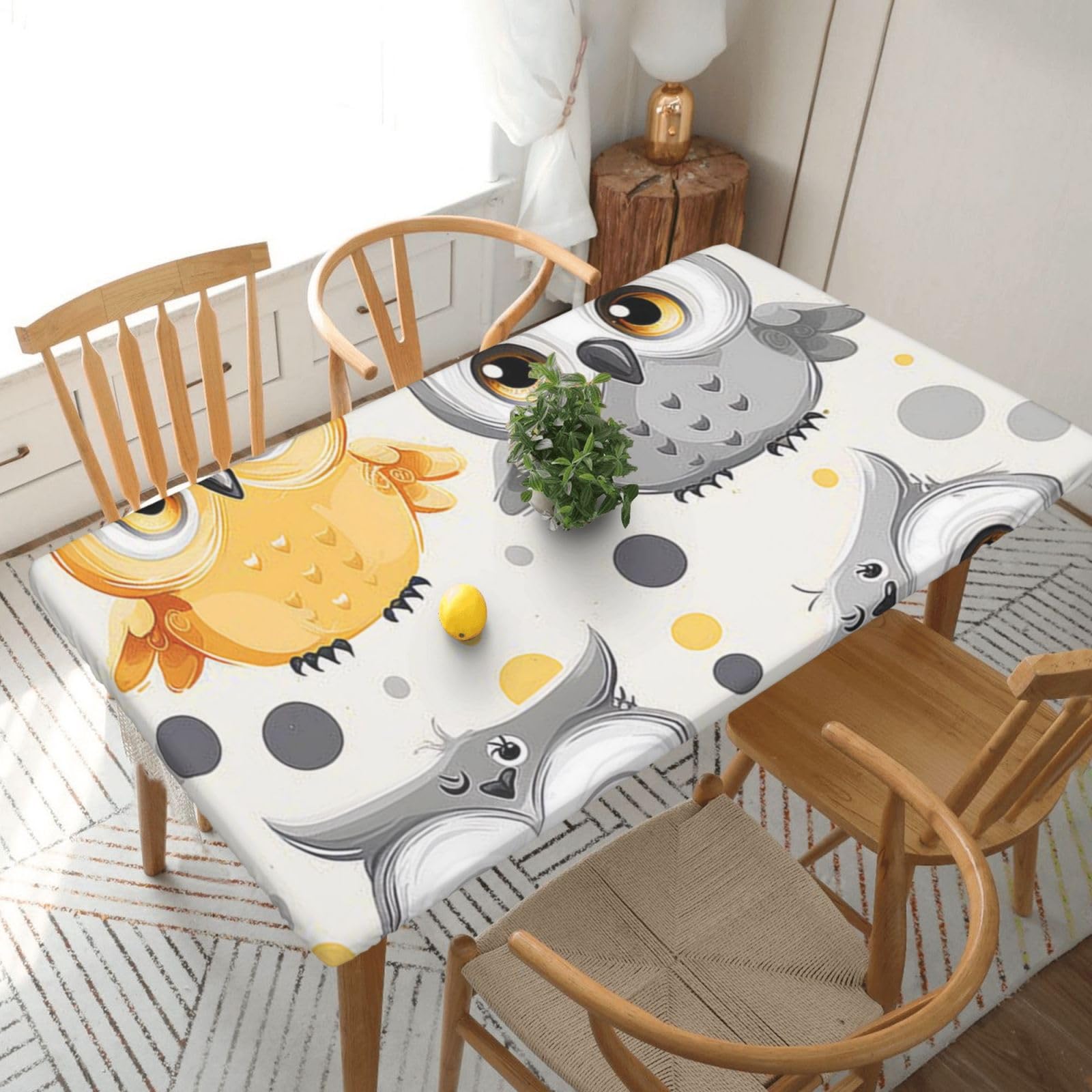 WPKJU Animal Cartoon Owls Cute Printed Tablecloths 5ft Rectangular Table Covers Washable Polyester Decorative Table Cloth for Dining Table Picnic Wedding