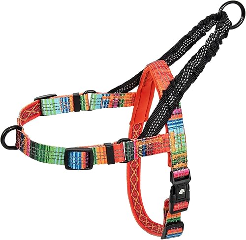 Leashboss - arnés de perro con mango elástico con patrón reflectante sin tirar, accesorio de clip trasero y frontal, colección de patrones