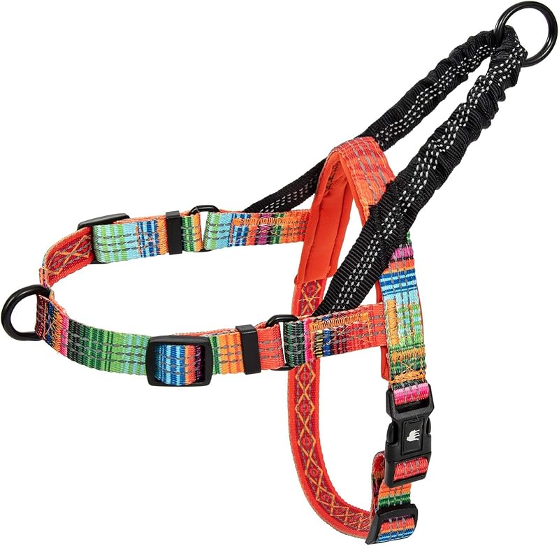 Peitoral tipo cabresto para cães grandes Leash Boss com clip frontal, refletivo e padrão Orange Blanket (Large)