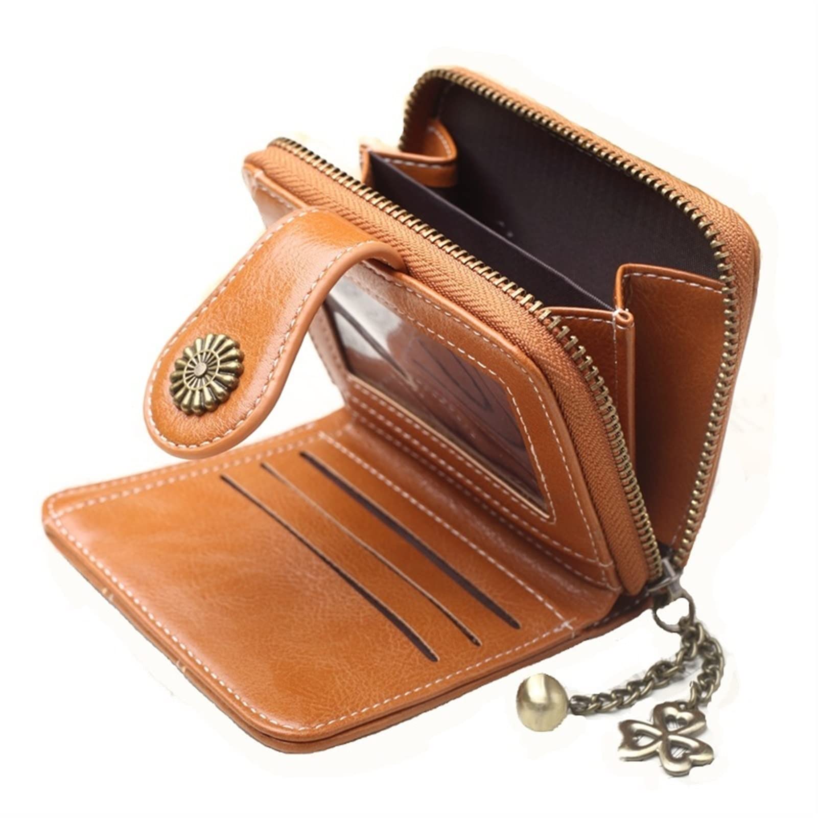 Portafoglio Donna Grande Con Ricamo Floreale - Portamonete Con Cerniera, Multi Tasche, Pelle, 20x10 Cm