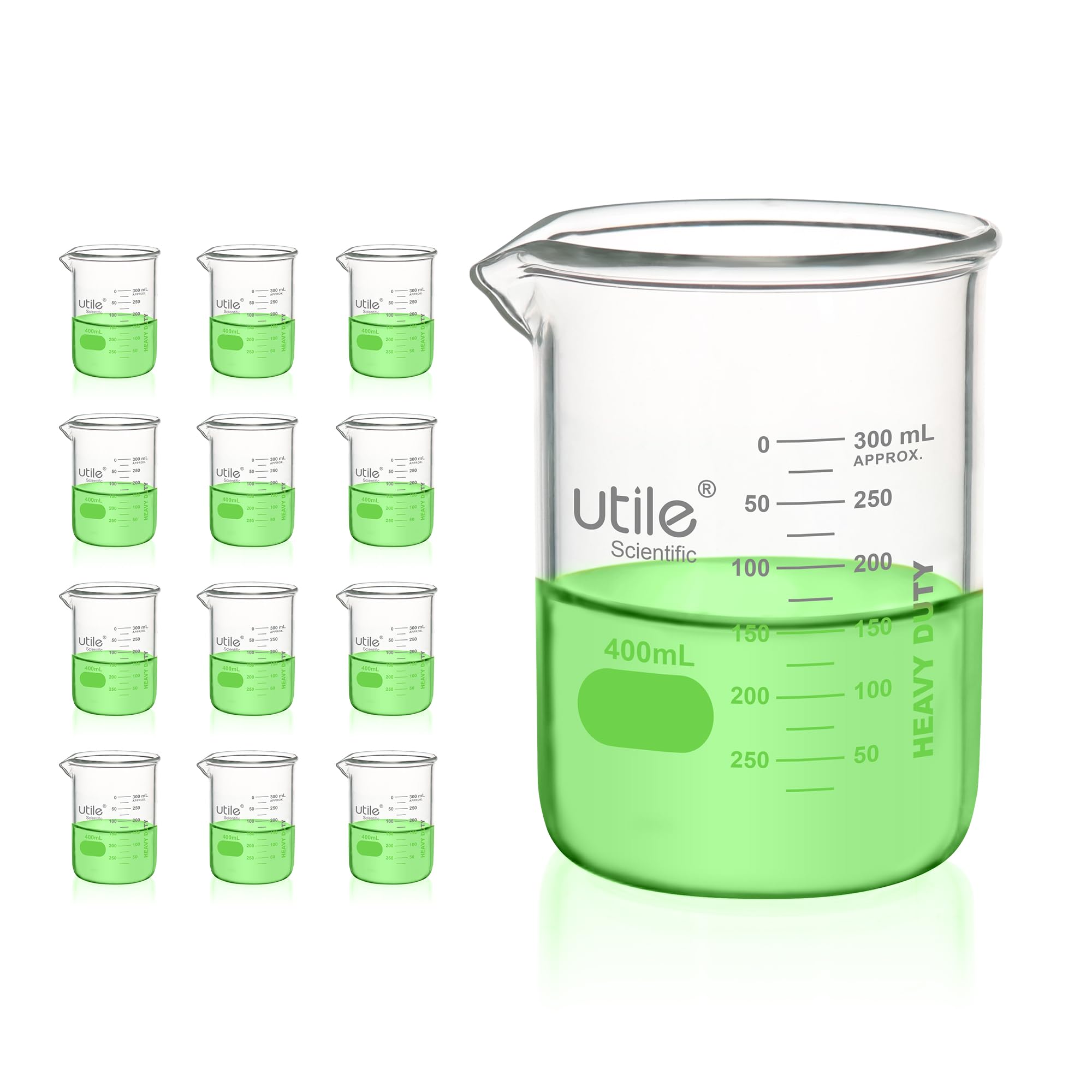 Utile 12 bicchieri in vetro borosilicato da 400 ml, con graduazione stampata, 4000.0400.12