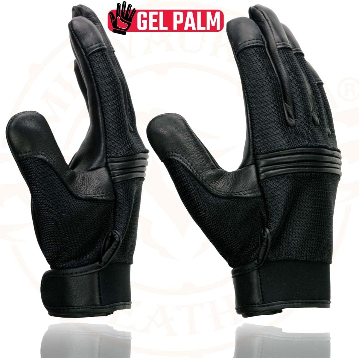 Milwaukee Leather MG7517 Men's Black Leather Mesh Gel Palm Motorcycle Hand Gloves W/Rubberized Flex Knuckles