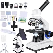 Herwicm Adult Microscope 40x-2000x Composite Microscope, Dual LED Illumination, School, Home Lab, Education Gift for Kids, Students, Beginners, Microscope