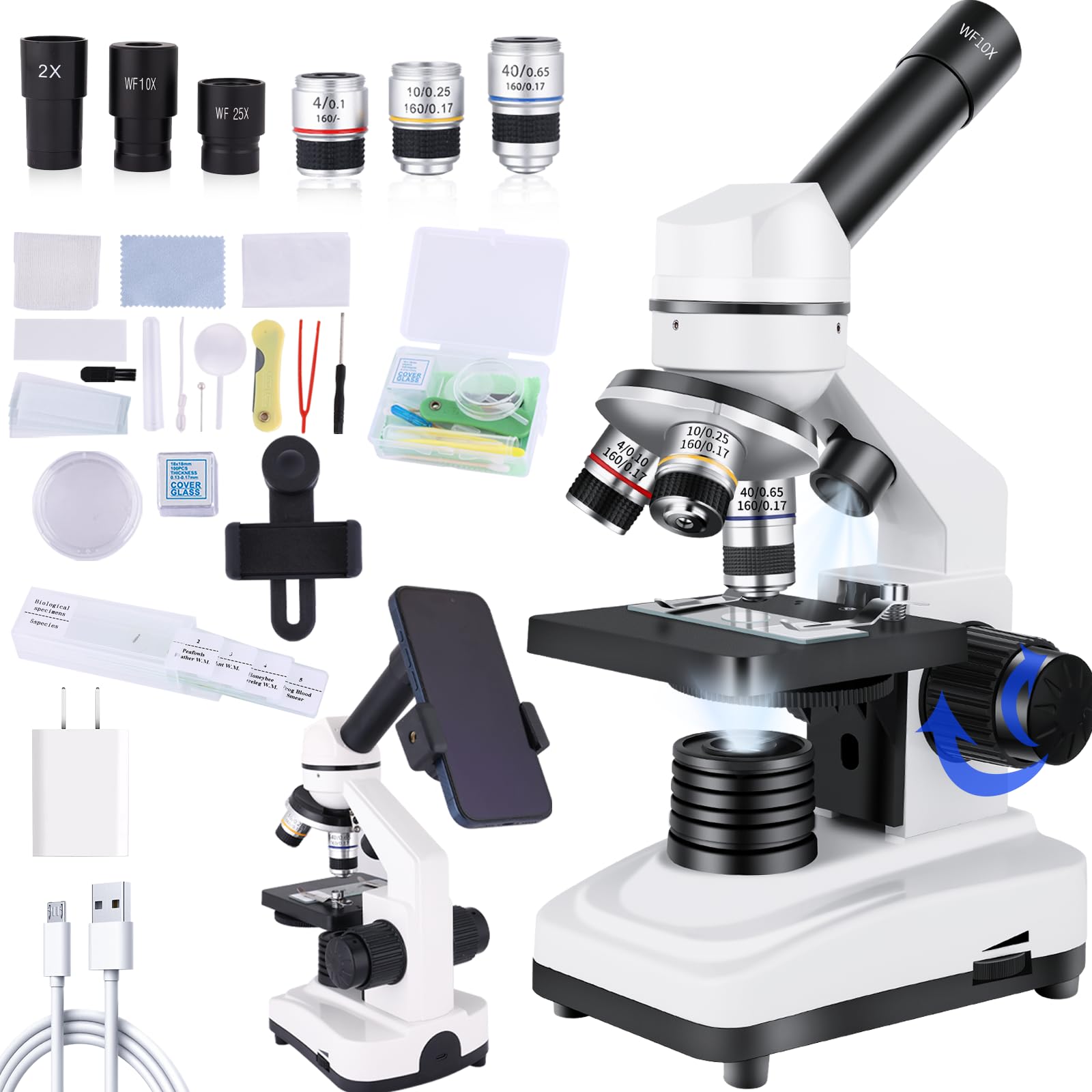 Herwicm Microscope for Adults & Kids,40x-2000x Compound Microscope with Dual LED Illumination,Great for School Labs & Home Schooling