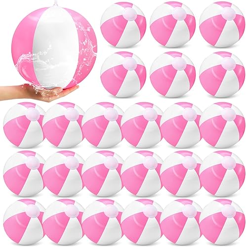 Lunmon 24 bolas de playa inflables de color rosa y blanco, bolas redondas de PVC para piscina, regalos de fiesta en piscina, juguetes de juego para