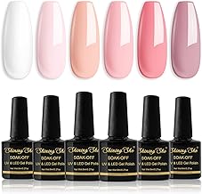 Shining She Semi-Permanent Nail Polish, 6 Colours, White, Light Pink, Beige, Bright Pink, Semi-Permanent Soak-Off UV Nail Polish for Beginners Nail Art DIY 8 ml