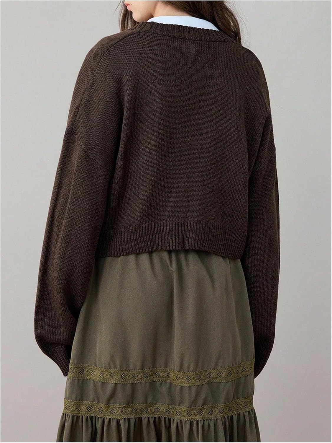 Women's Vintage Floral Embroidery Cropped Sweater Boho Western Core Long Sleeve V Neck Renaissance Fall Cardigan - Image 2