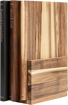 Book Cutting Board Set with Stand,Wooden Cutting Boards That Look Like Books for Serving & Display,Acacia Wood for Meat, Vegetables, Cheese & Bread,3-Piece Set