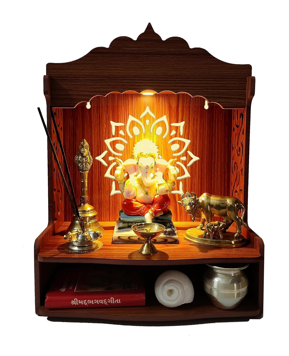 KRISHANA EXPORT STOREBeautiful Wooden Pooja Mandir for Home/Temple for Home and Office/Puja Mandir/Puja Stand/Pooja Mandapam with LED Spot Light (8 MM Plywood Thickness) (WDN LEDOMF)