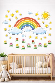 G kku a  Temal  Duvar Sticker Seti, G ne , Y ld z, Bulut ve  i ek Fig rl ,  ocuk Odas  Dekorasyonu, 35 Par a