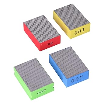 Electroplated Sanding Block, 60 100 200 400 Grit Sponge Hand Polishing Pad 4Pcs for Tile for Stone for Concrete