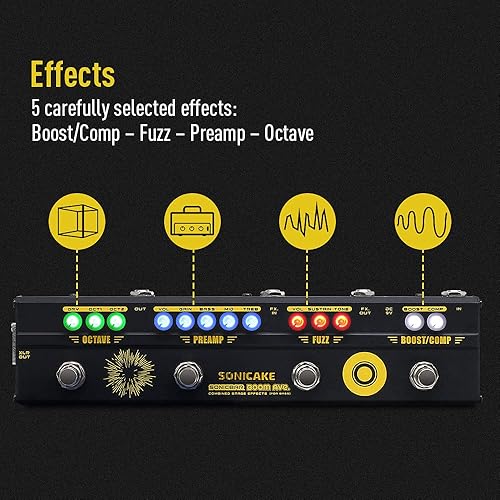 Miniatura 3 de SONICAKE Bass Effects Pedales Multiefecto Preamp Compresor Boost Fuzz Octave Multi Efectos Pedal Boom Ave con FX Loop Compresor de preamplificador