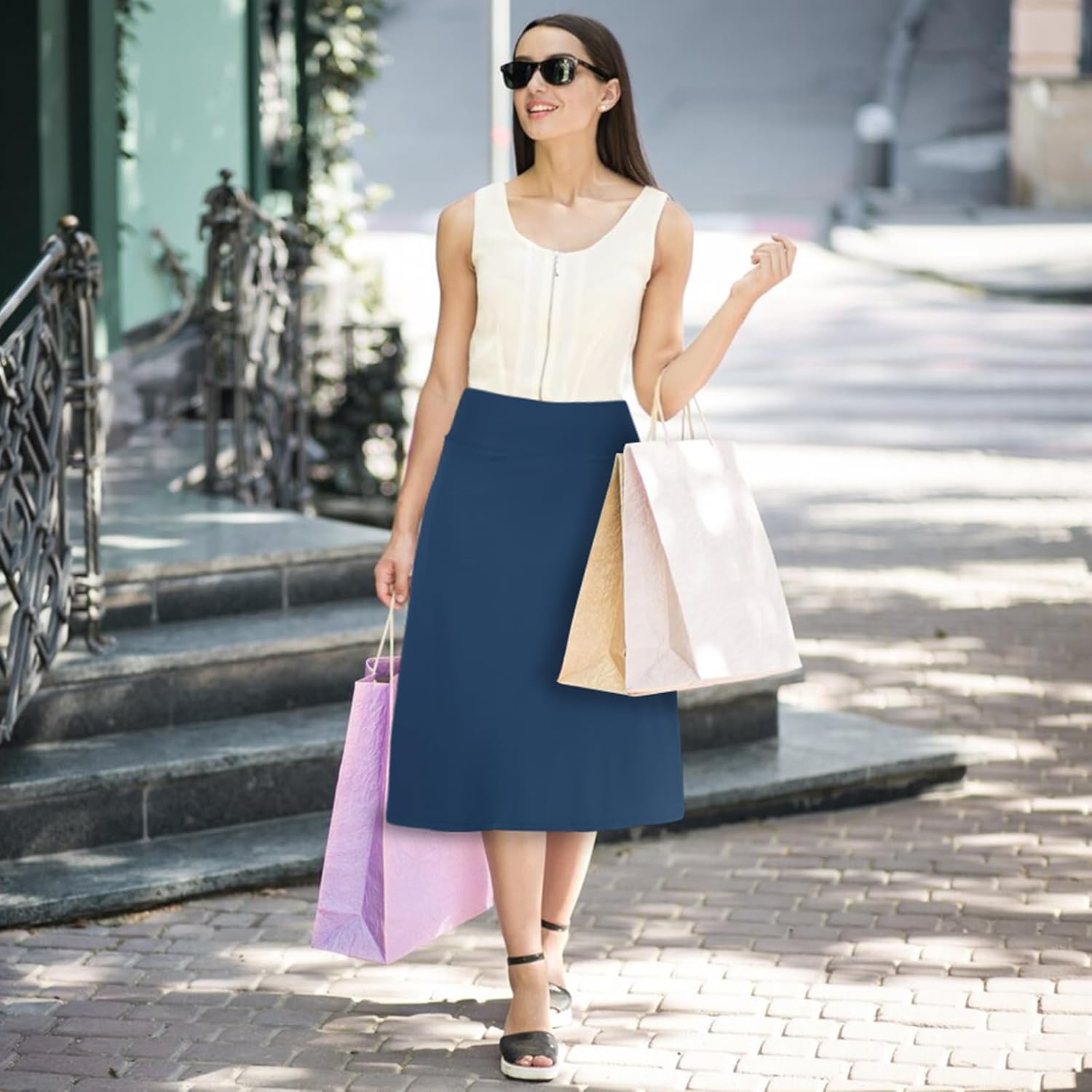 beroy Women 28" Long Skorts for Woman with 2 Pockets Modest Skirt with Shorts Underneath High Waisted Long Skorts