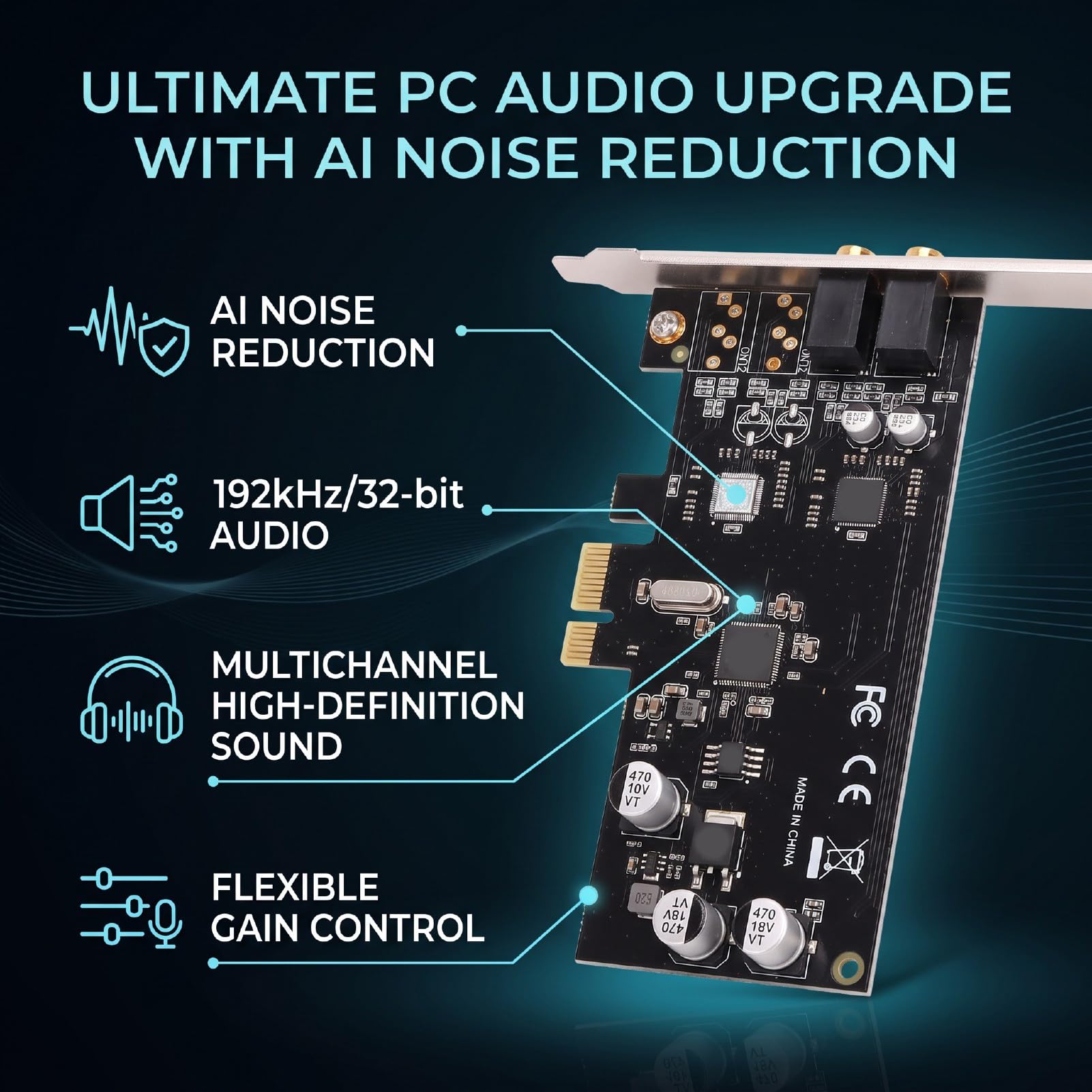 Cosiki Tarjeta de Sonido PCIe con Reducción de Ruido por IA, para PC