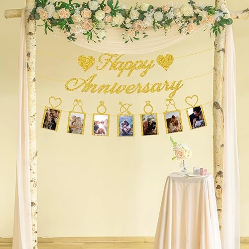 Miniatura 6 de Decoraciones de fiesta de feliz aniversario, pancarta de feliz aniversario y pancarta de fotos para decoración de fiesta de aniversario de boda