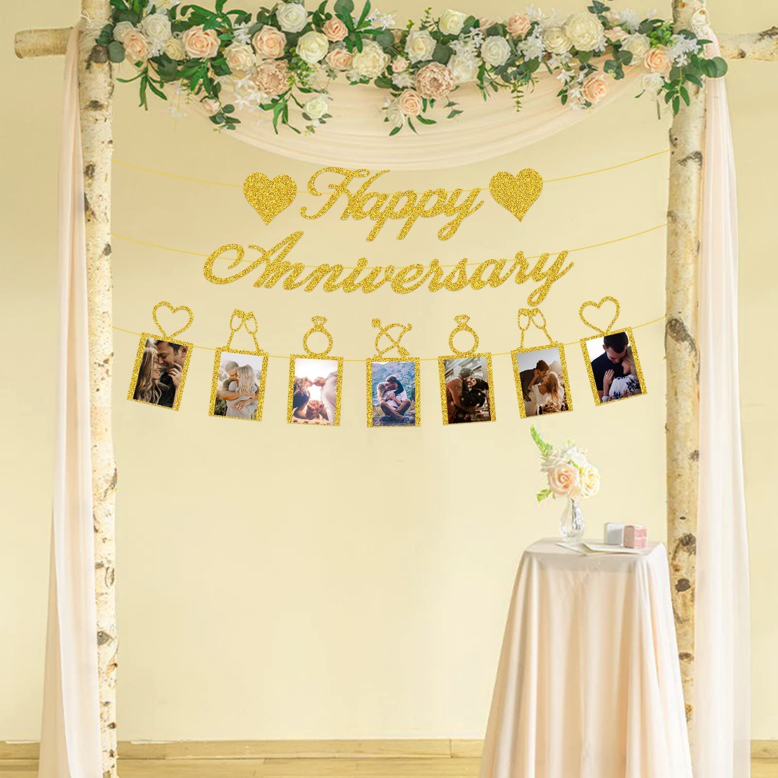 Happy Anniversary Party Decorations - Banner and Photo Banner for Wedding Party Decor