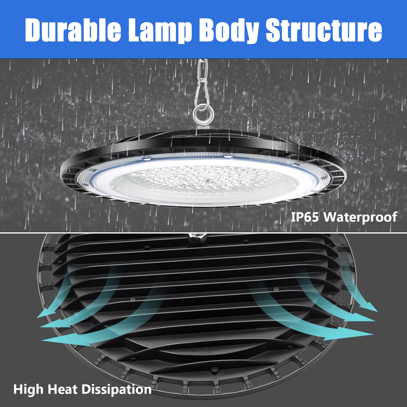 DIKHEE Faretto LED UFO, Luce per Negozio a LED High Bay da 200W con 1 Metro Catena, Luce per Baia Super Luminosa da 20000LM 6500K, Illuminazione Commerciale Impermeabile IP65 per Magazzino, Garage