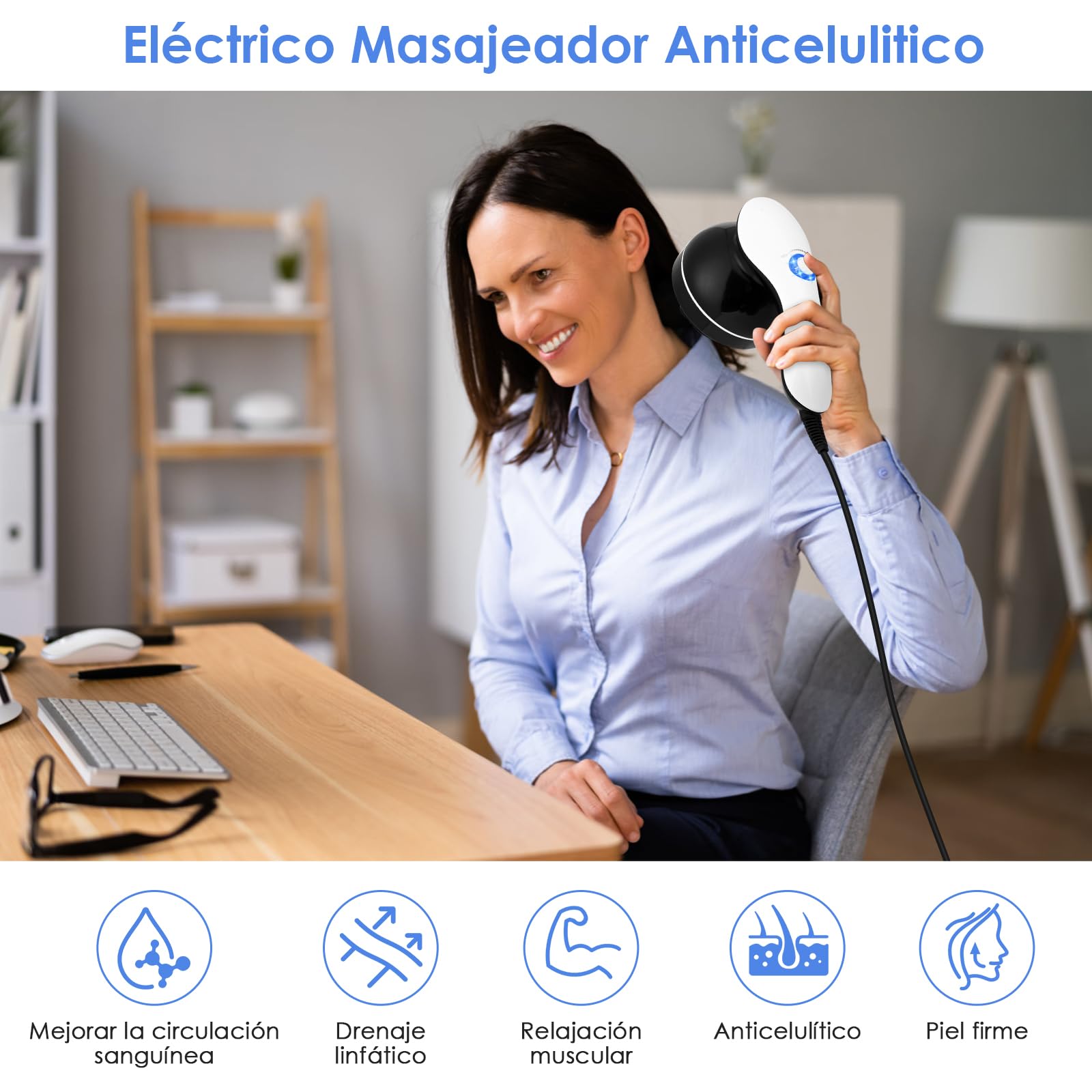 Masajeador Anticelulitico, Masajeador Anticelulitico Reductor con 8 Accesorios Intercambiables, Masaje de Celulitis para Cuello Hombro Cintura Abdomen Glúteos Piernas Masaje de Celulitis