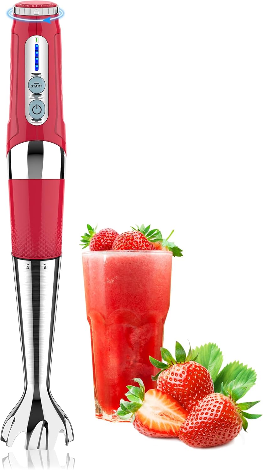 Cordless Immersion Blender: 4-in-1 Rechargeable Electric Hand Blender, 21-Speeds & 3-Angle Adjustable with 700ml Chopper, 700ml Beaker, Egg Whisk and Beater for Smoothies, Soup, Baby Food (White)