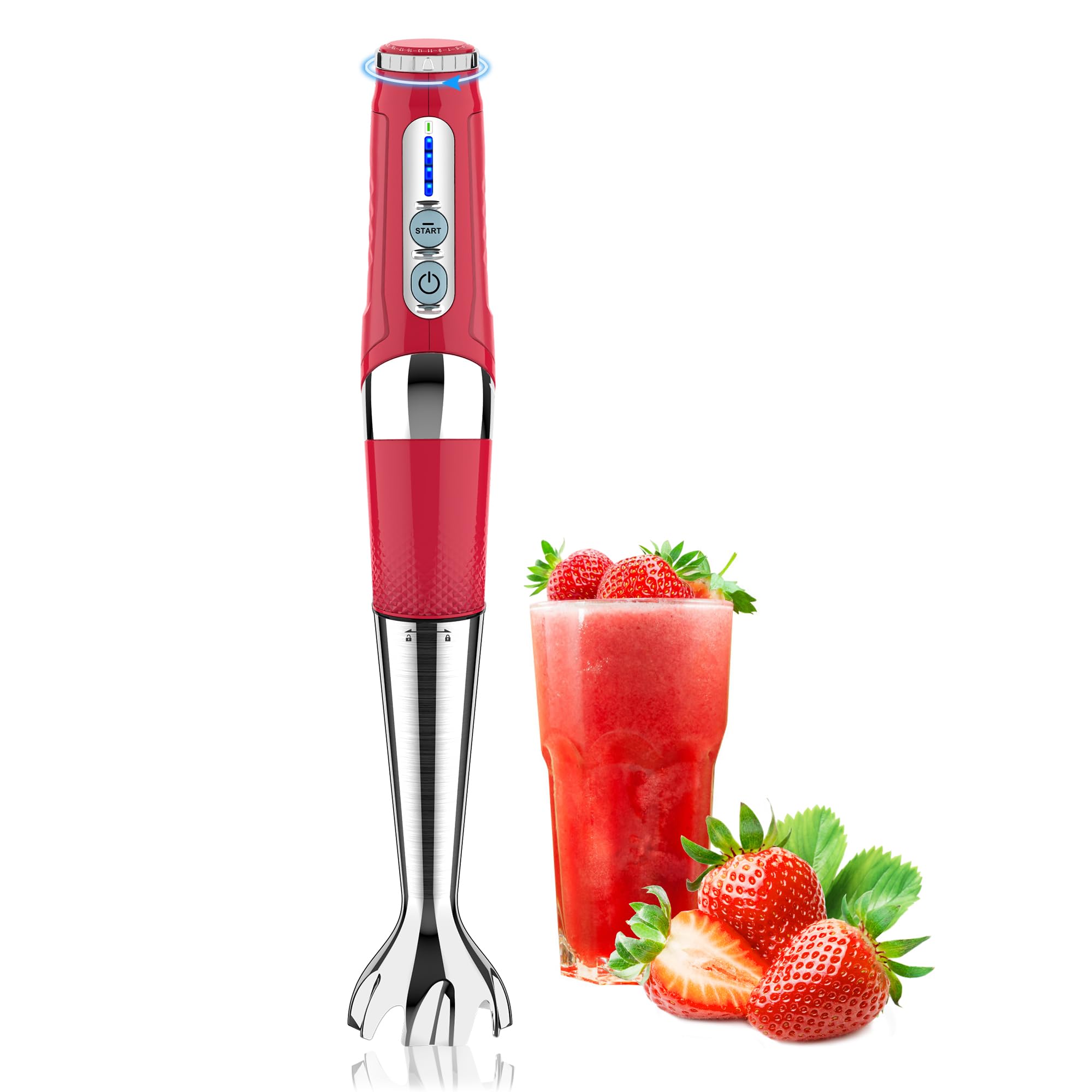 Toogel Cordless Immersion Blender, 21-Speed, 3-Angle Adjust, Red