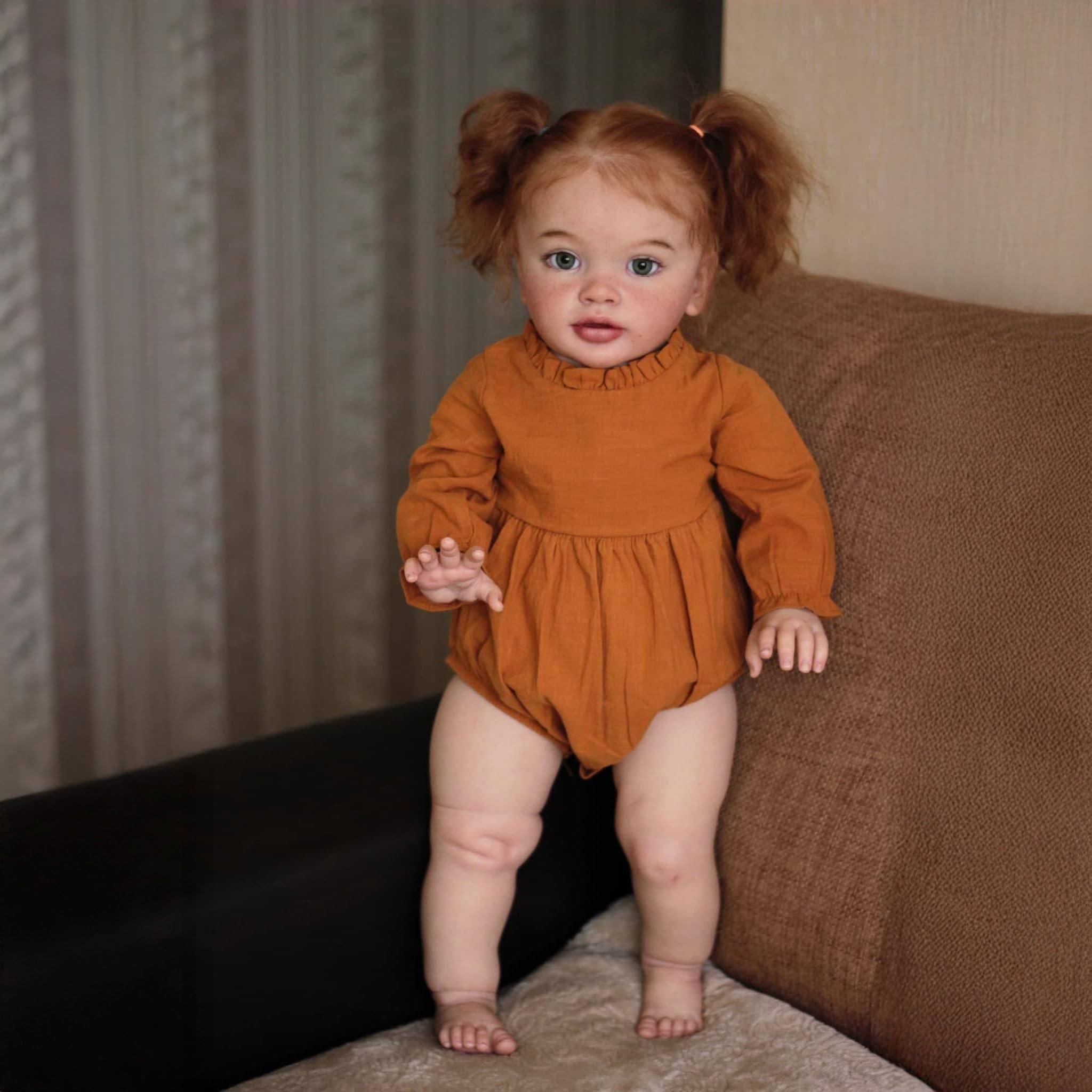 Pinky Reborn Huge Size Khaki Color Outfit 26 inch Reborn Toddler Dolls Silicone Babies Lifelike Baby Girl Dolls with Rooted Hair Realistic Newborn Baby Doll Real Size Doll for Children