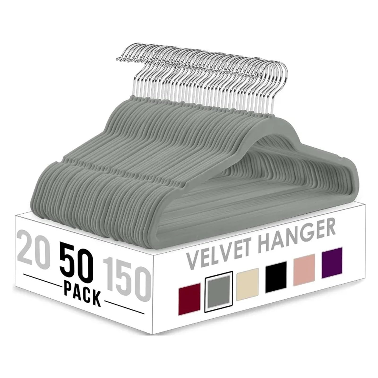 KFGISD, Velvet Hangers 150 Pack Non-Slip Clothes Hangers Grey Hangers Suit with Rotatable Hook ，Hangers(Grey)